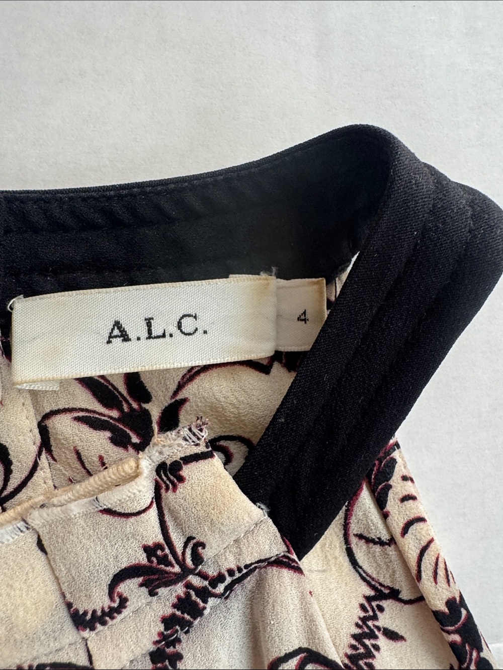 A.L.C. Cream Halter Tank with Black Floral Vine Pattern - Picture 2 of 5